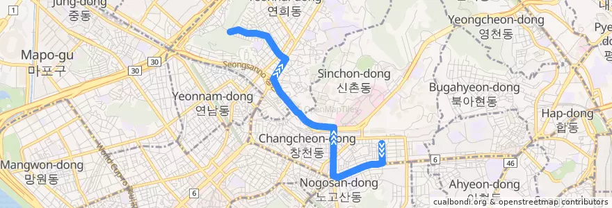 Mapa del recorrido 서대문04 de la línea  en 麻浦區.