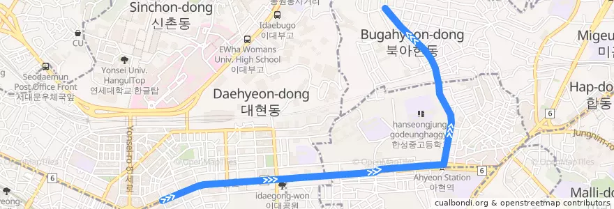 Mapa del recorrido 서대문05 de la línea  en 서울.