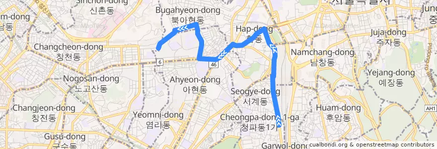 Mapa del recorrido 서대문06 de la línea  en Сеул.