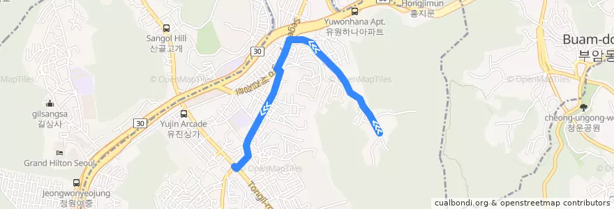 Mapa del recorrido 서대문07 de la línea  en 홍제3동.