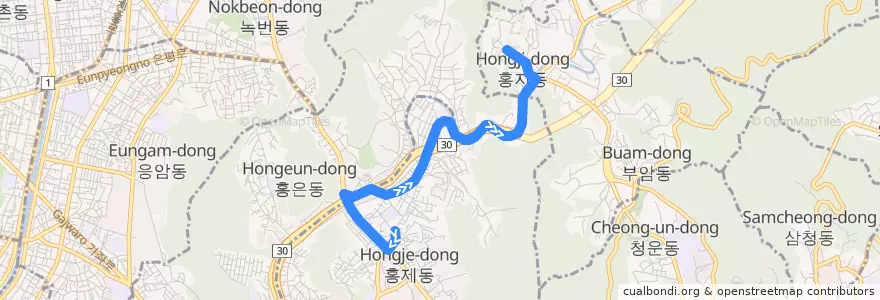 Mapa del recorrido 서대문08 de la línea  en Сеул.