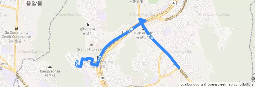 Mapa del recorrido 서대문14 de la línea  en Hongeun-dong.