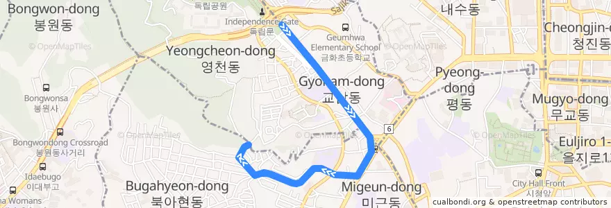 Mapa del recorrido 서대문02소 de la línea  en 西大門区.