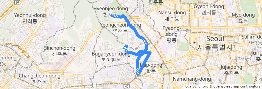 Mapa del recorrido 서대문02대 de la línea  en 서대문구.