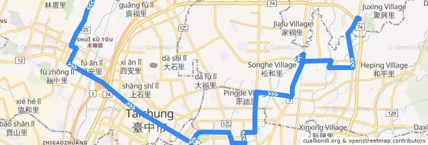 Mapa del recorrido 77路 (往中科停車場_返程) de la línea  en 臺中市.