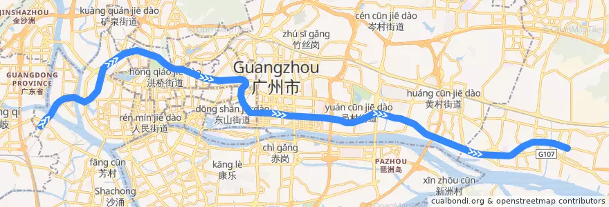 Mapa del recorrido 广州地铁5号线（滘口→文冲） de la línea  en Guangzhou City.