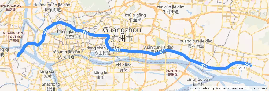 Mapa del recorrido 广州地铁5号线（文冲→滘口） de la línea  en Гуанчжоу.