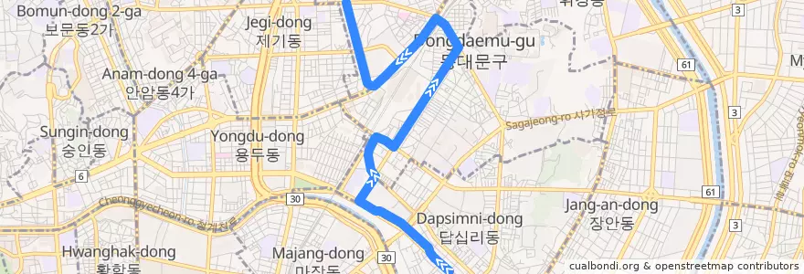 Mapa del recorrido 동대문05 de la línea  en 東大門區.