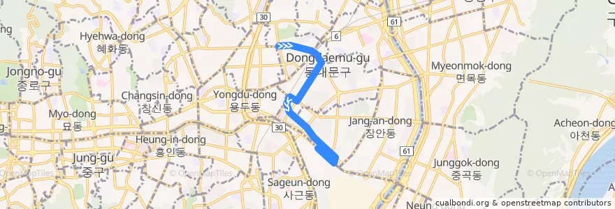 Mapa del recorrido 동대문05 de la línea  en 동대문구.