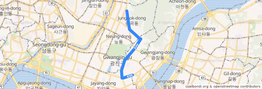 Mapa del recorrido 광진03 de la línea  en 廣津區.