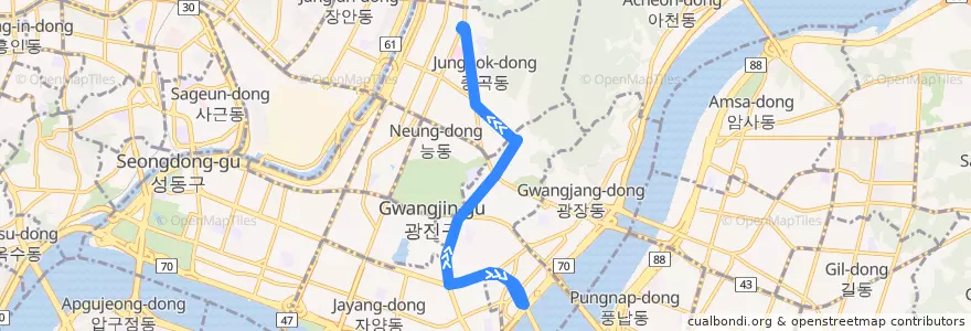 Mapa del recorrido 광진03 de la línea  en 広津区.
