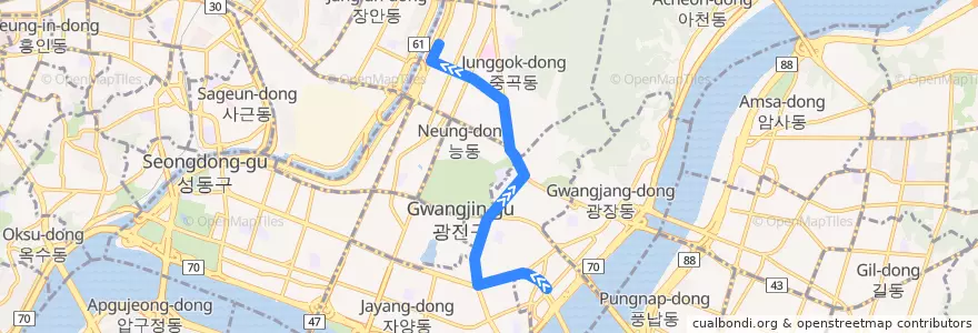 Mapa del recorrido 광진04 de la línea  en 광진구.