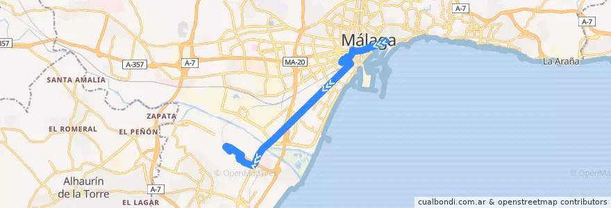 Mapa del recorrido Línea A de la línea  en مالقة.