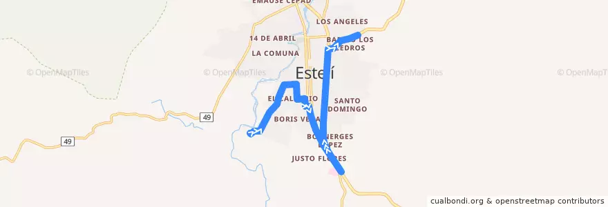 Mapa del recorrido UNI - Roba Casa de la línea  en Estelí.