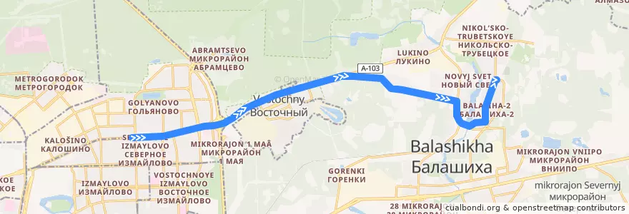 Mapa del recorrido Автобус 395 (микроавтобус): Москва (метро «Щёлковская») => Балашиха (улица Объединения) de la línea  en Центральный федеральный округ.