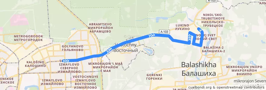 Mapa del recorrido Автобус 384 (микроавтобус): Москва (метро «Щёлковская») => Балашиха (автостанция Звёздная) de la línea  en Центральный федеральный округ.