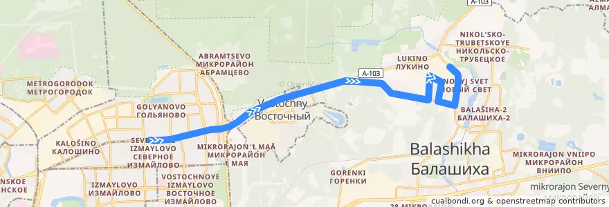 Mapa del recorrido Автобус 384: Москва (метро «Щёлковская») => Балашиха (автостанция Звёздная) de la línea  en городской округ Балашиха.