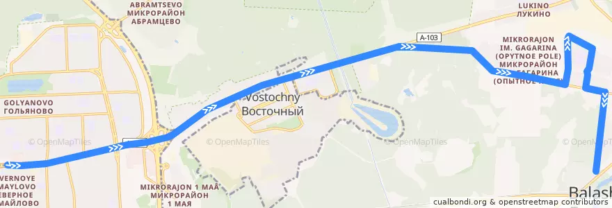 Mapa del recorrido Автобус 889: Москва (метро «Щёлковская») => Балашиха (Зелёная улица) de la línea  en Oblast Moskau.