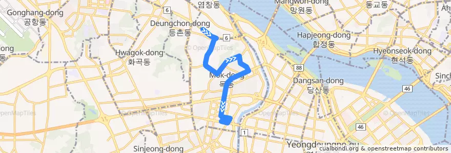 Mapa del recorrido 양천02 de la línea  en 양천구.