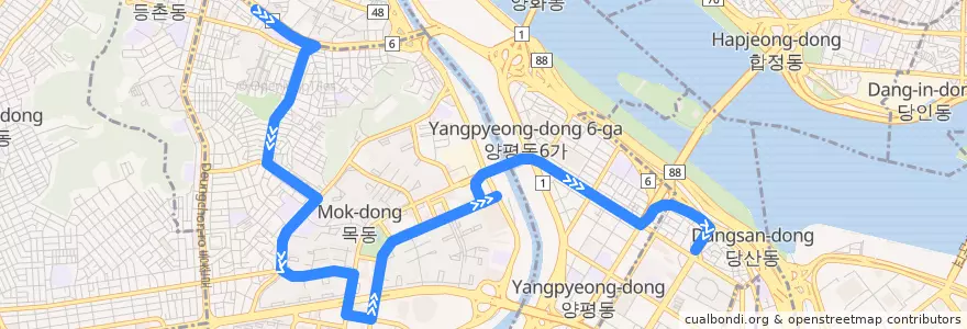 Mapa del recorrido 양천01 de la línea  en ソウル.