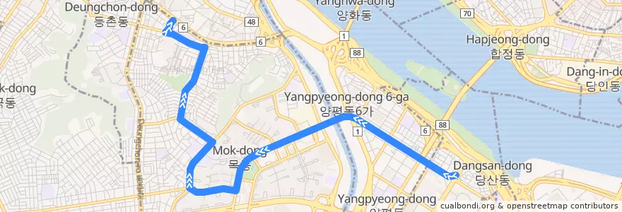 Mapa del recorrido 양천01 de la línea  en 서울.