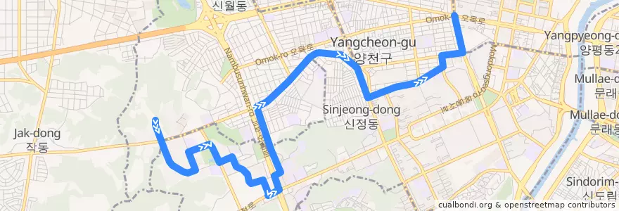 Mapa del recorrido 양천03 de la línea  en 양천구.