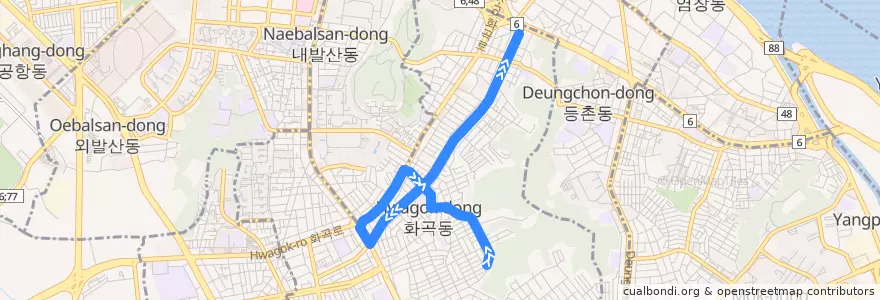 Mapa del recorrido 강서01 de la línea  en 강서구.