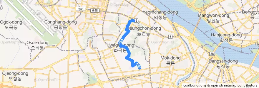 Mapa del recorrido 강서02 de la línea  en 강서구.