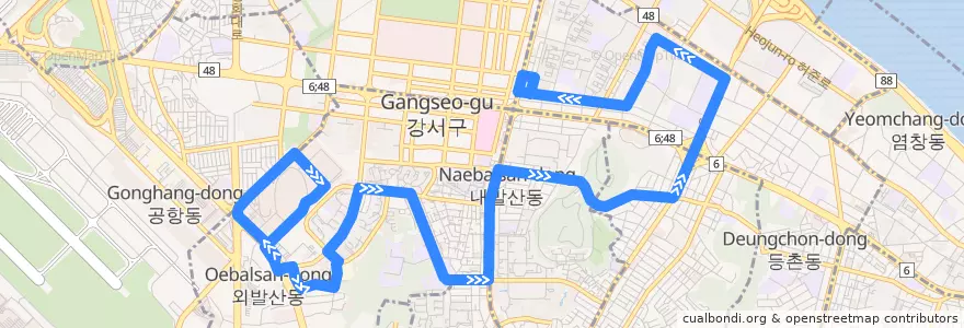 Mapa del recorrido 강서05 de la línea  en 강서구.