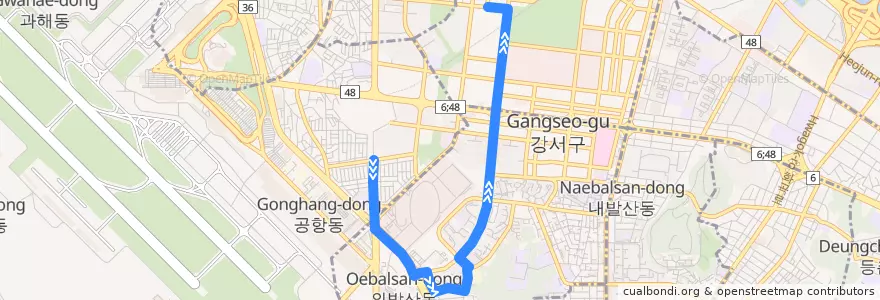 Mapa del recorrido 강서05-1 de la línea  en 강서구.