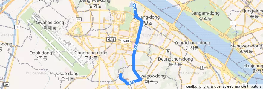 Mapa del recorrido 강서06 de la línea  en 江西区.
