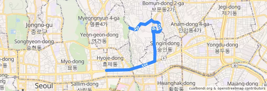 Mapa del recorrido 종로03 de la línea  en Seúl.