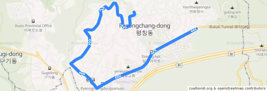 Mapa del recorrido 종로06 de la línea  en 평창동.