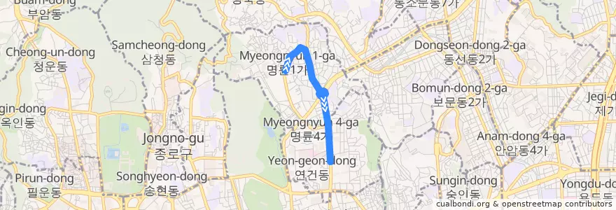 Mapa del recorrido 종로07 de la línea  en 서울.