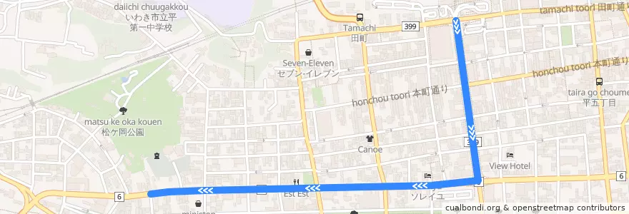 Mapa del recorrido 高速バスいわき号 de la línea  en いわき市.