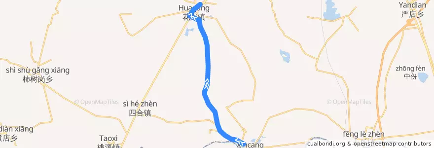 Mapa del recorrido X202路 de la línea  en 肥西县 (Feixi).
