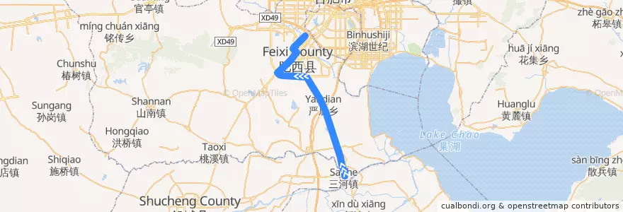 Mapa del recorrido 699路 de la línea  en 肥西县 (Feixi).