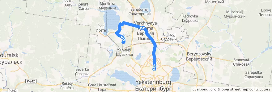 Mapa del recorrido Автобус 223. Екатеринбург - Монастырь (Ганина яма) de la línea  en Свердловская область.