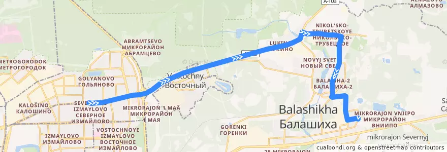 Mapa del recorrido Автобус 300: Москва (метро «Щёлковская») => Балашиха (улица Чехова) de la línea  en городской округ Балашиха.
