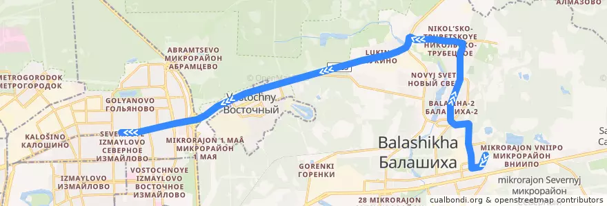 Mapa del recorrido Автобус 300: Балашиха (улица Чехова) => Москва (метро «Щёлковская») de la línea  en городской округ Балашиха.
