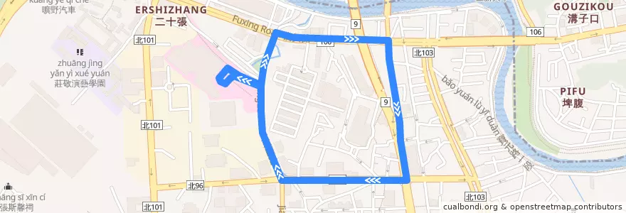 Mapa del recorrido 慈濟醫院接駁車 de la línea  en Xindian.