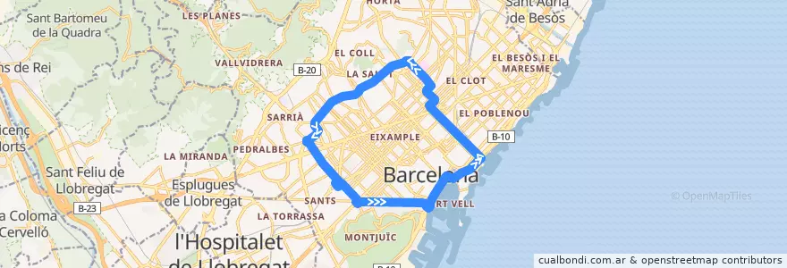 Mapa del recorrido N0 Portal de la Pau => Portal de la Pau. tornada de la línea  en Barcelona.