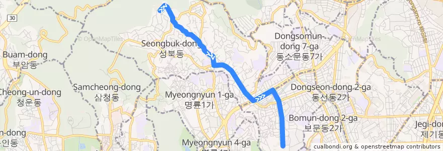 Mapa del recorrido 성북02 de la línea  en 城北區.