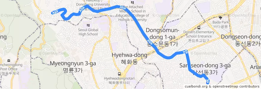 Mapa del recorrido 성북03 de la línea  en 城北区.
