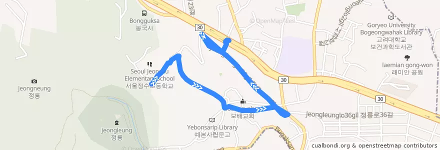 Mapa del recorrido 성북05 de la línea  en 城北区.