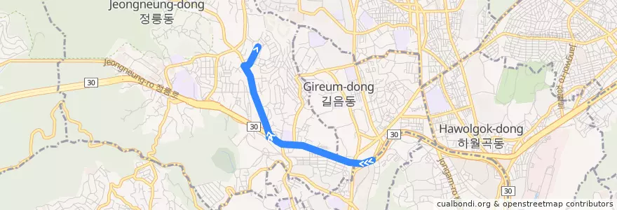 Mapa del recorrido 성북07 de la línea  en 성북구.