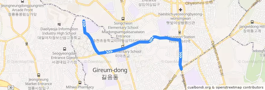 Mapa del recorrido 성북09 de la línea  en 성북구.
