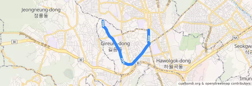 Mapa del recorrido 성북09 de la línea  en 성북구.