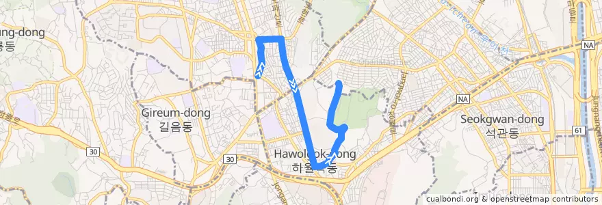 Mapa del recorrido 성북10 de la línea  en Seongbuk-gu.