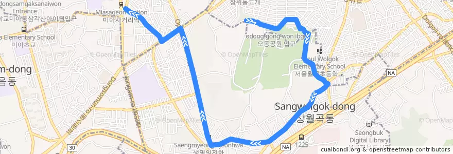 Mapa del recorrido 성북10 de la línea  en 성북구.